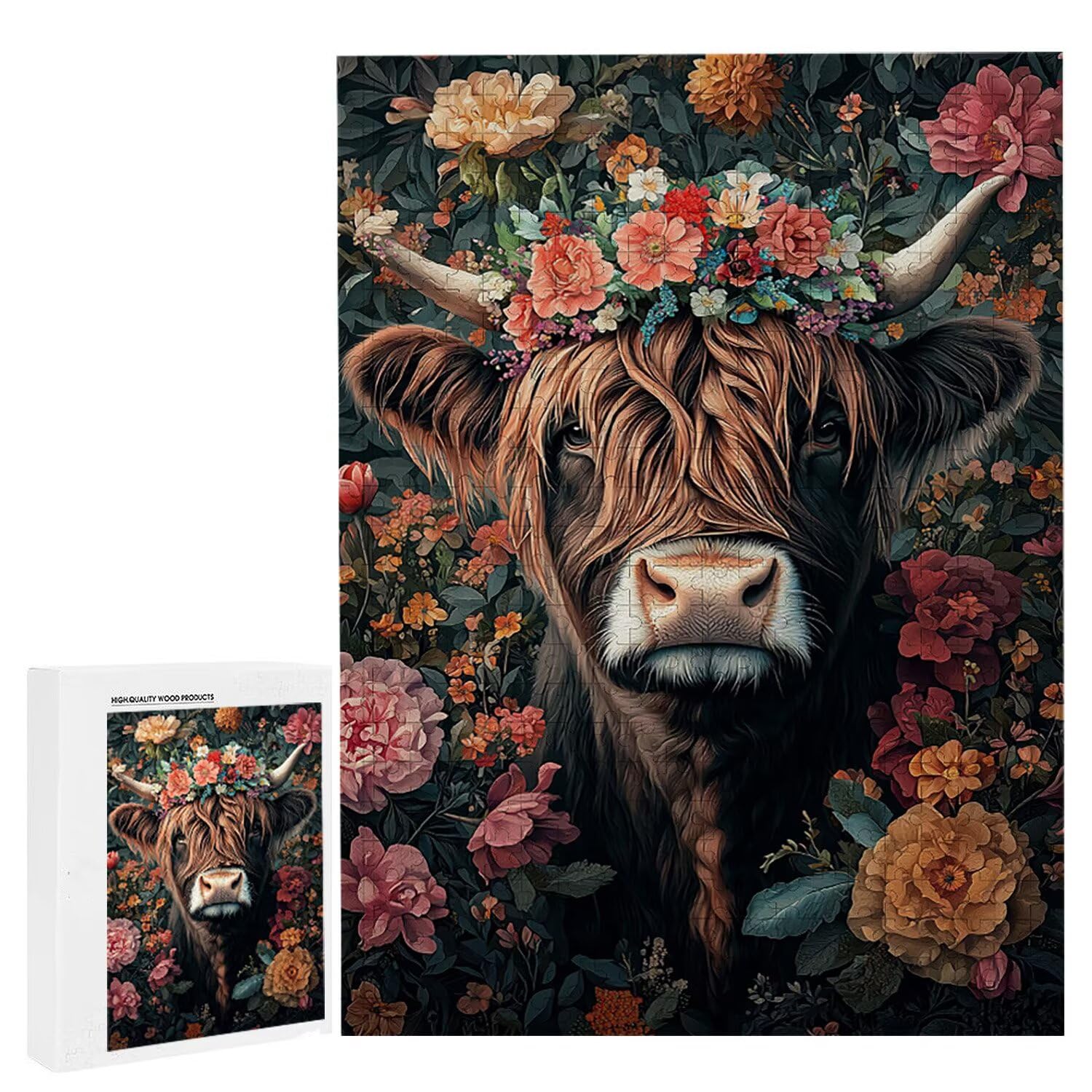 Puzzle 2000 elementów dla dorosłych puzzle dla dorosłych 2000 elementów puzzle wymagające i drażniące mózgi edukacja gra dla całych prezentów dla mężczyzn, puzzle Motyw: (Flower Highland Cattle) h385