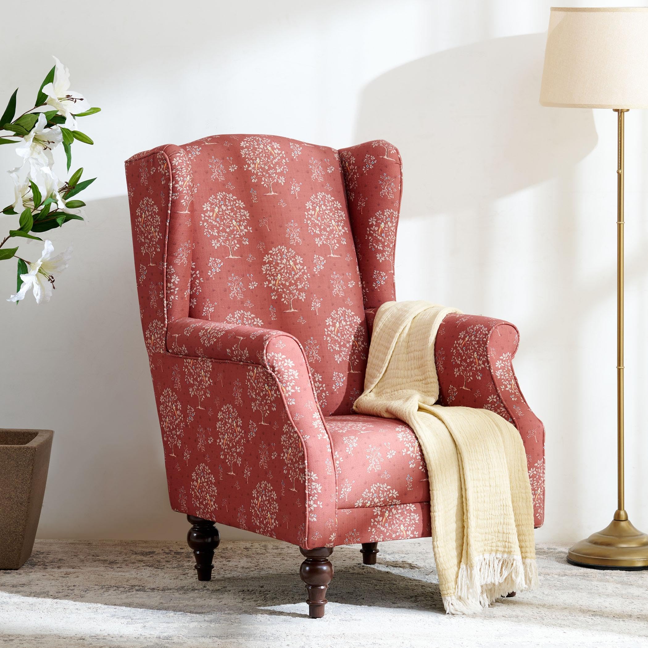 Home Centre Tulip-Fabric-Wing Chair-Rust