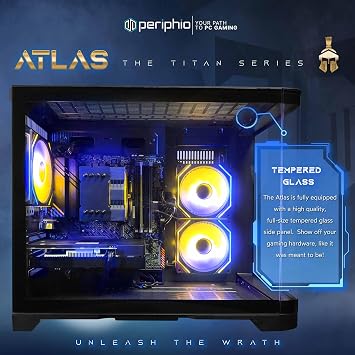 Periphio Atlas Gaming PC, AMD Ryzen 5 5500 up to 4.2GHz with Radeon RX 6500XT 4GB GPU (Gaming Optimized), 16GB RAM, 1TB SSD, WiFi, Windows 11 Desktop, Black, Full Battlestation