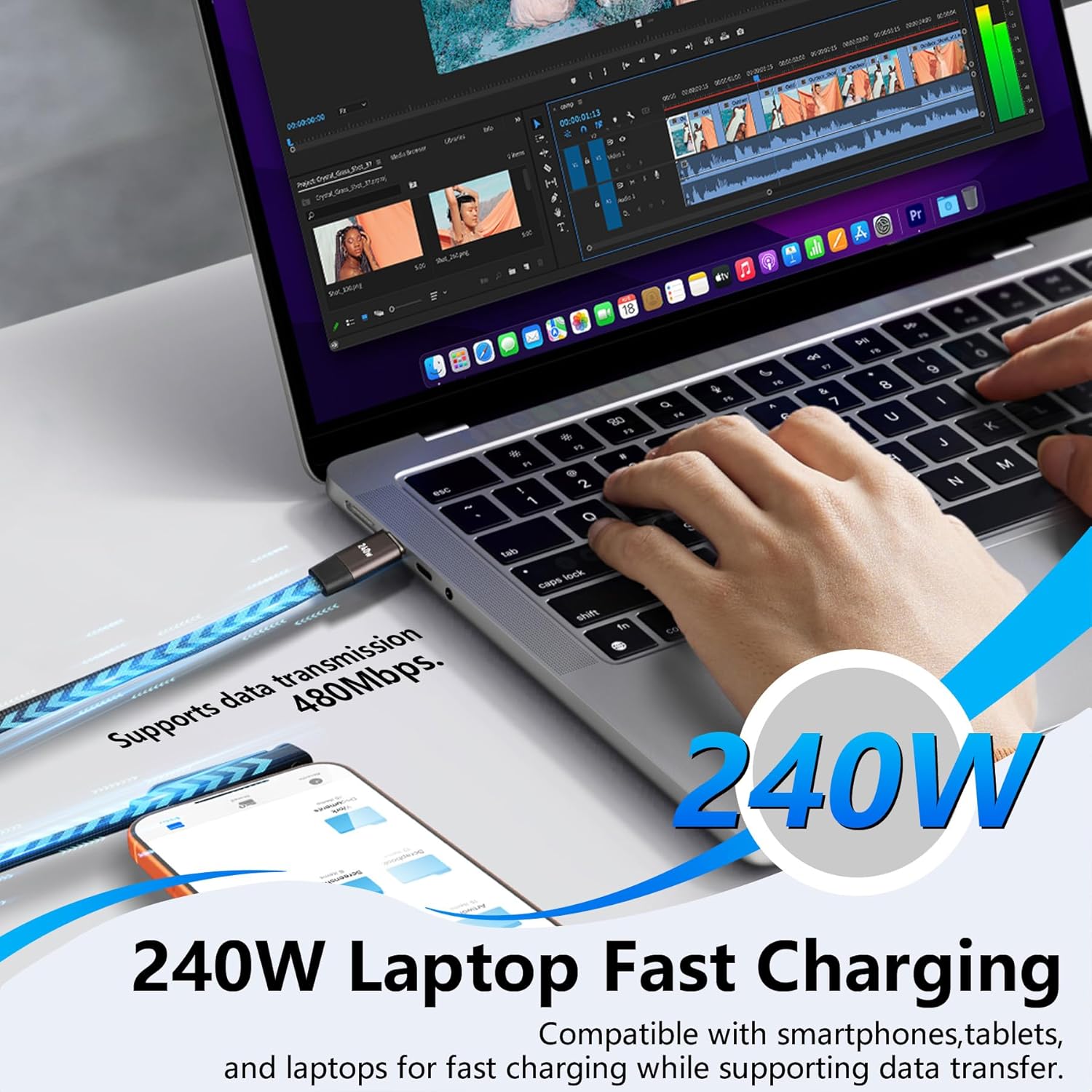 Foluu 2 in 1 Invisible Holder Charger Cable with Stand, 240w Super Fast Charging Cord with Foldable Stand, Compatible with iPhone Samsung Type-C Charging Cable for Gaming Office Car Travel (2 Pcs)