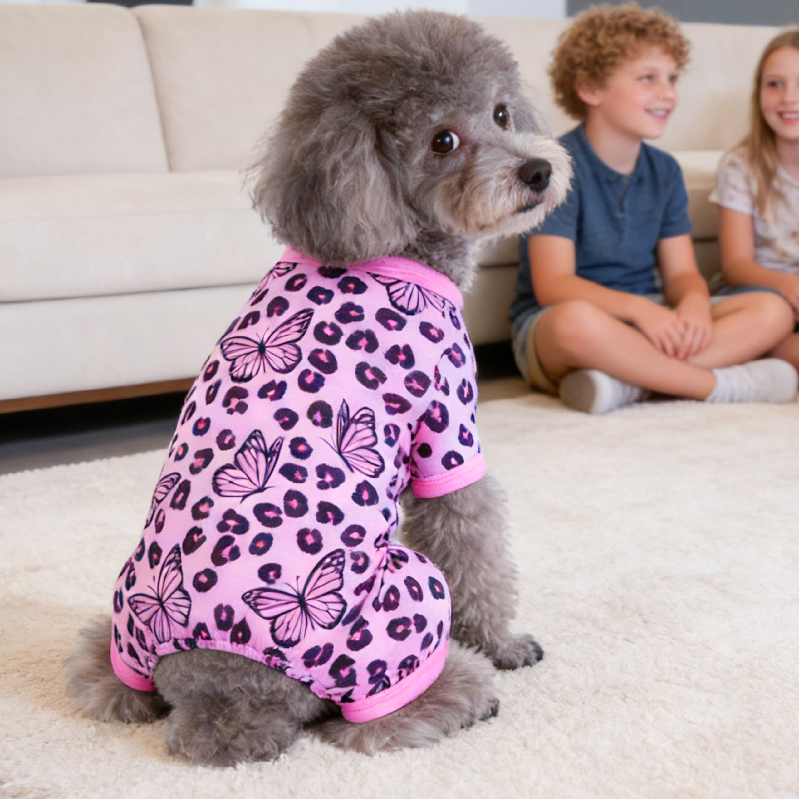 Dog Summer Pajamas Onesie Soft Breathable Puppy Jumpsuit Lightweight Dog Clothes for Small Medium Dogs Cat Pet Clothes(Pink Leopard, X-Small) — view 5