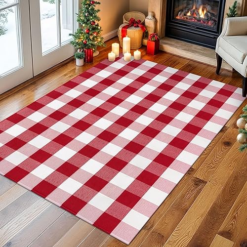 Vista 273 de KILOCOCO Alfombra de rayas beige de 2.3 x 3.6 pies para interiores y exteriores, alfombra tejida a mano de algodón lavable a rayas para puerta Rayas