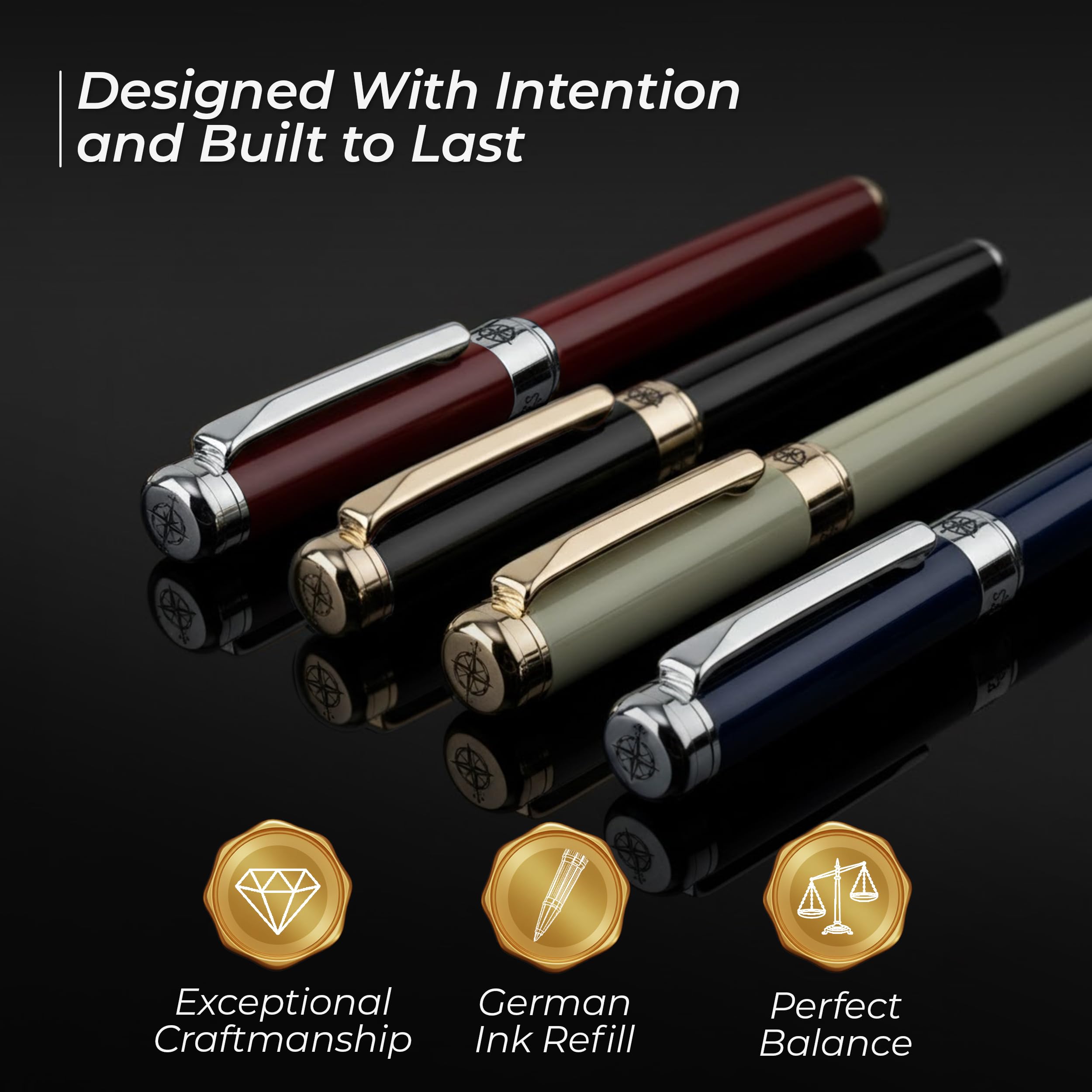Premium Rollerball Pen with German Ink Perfectly Balanced for a Superb Writing Experience 24K Gold Plated Green Soft — view 6