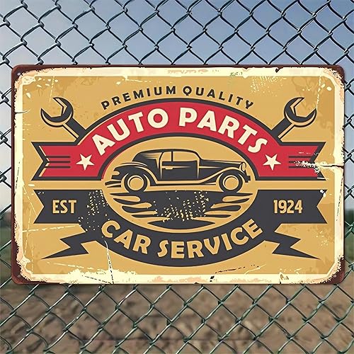 Retro Auto Shop Rustic Aluminum Wall Art & Metal Tin Sign - 8x12in Vintage Indoor Outdoor Decor for Home, Office, Cafe, Yard & Garden Farm