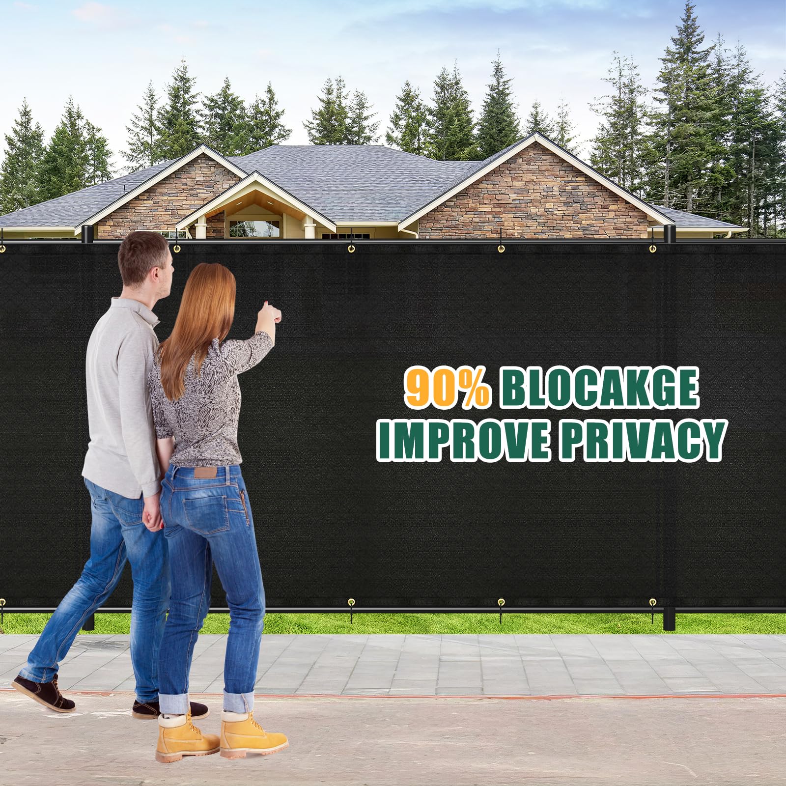 UIRWAY Clôture Brise-vue De 1,2 X 15,2 M - Couverture Noire à Maillons En Chaîne Robuste - Blocage De 90 % Des UV - Pour Extérieur, Terrasse, Jardin, Piscine, Terrasse