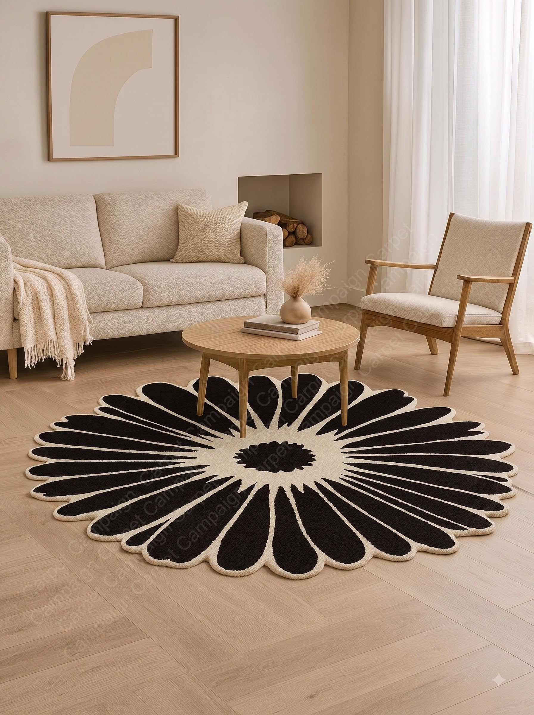 Hand Tufted Wool Round Rug for Living Room, Bedroom, Hall & Guest Room |Black&Ivory Midnight Bloom Modern Floral Size 3x3feet-image-21