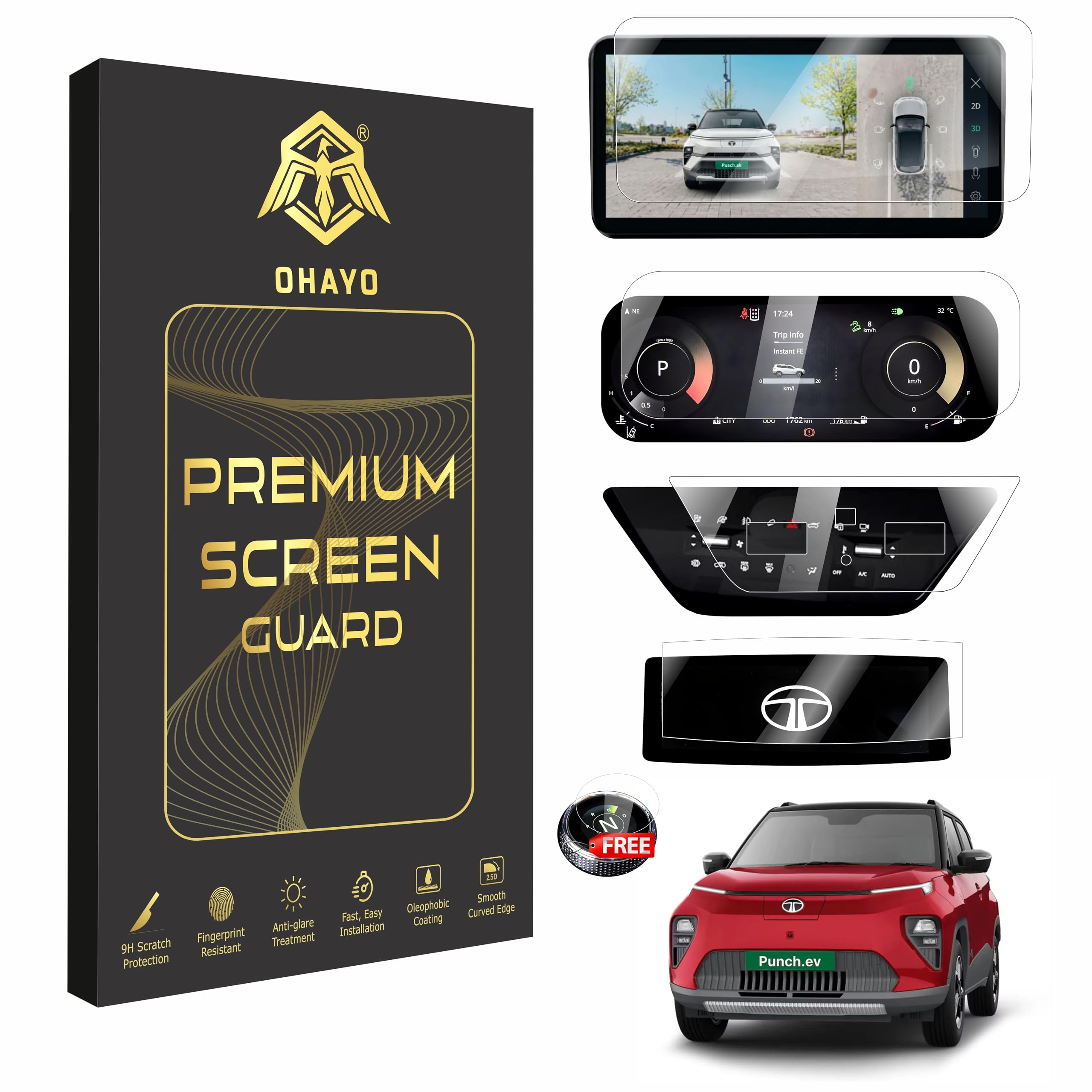 OHAYO 5 Pack Screen Protector for Tata Punch EV 2024-2026 | 10.25 Inch Infotainment Display, Instrument Cluster, Steering Controls, AC Panel & Gear Knob Protection | 9H Hardness Scratch Resistant Car Display Guard | Not Tempered, Not Glass-image-38