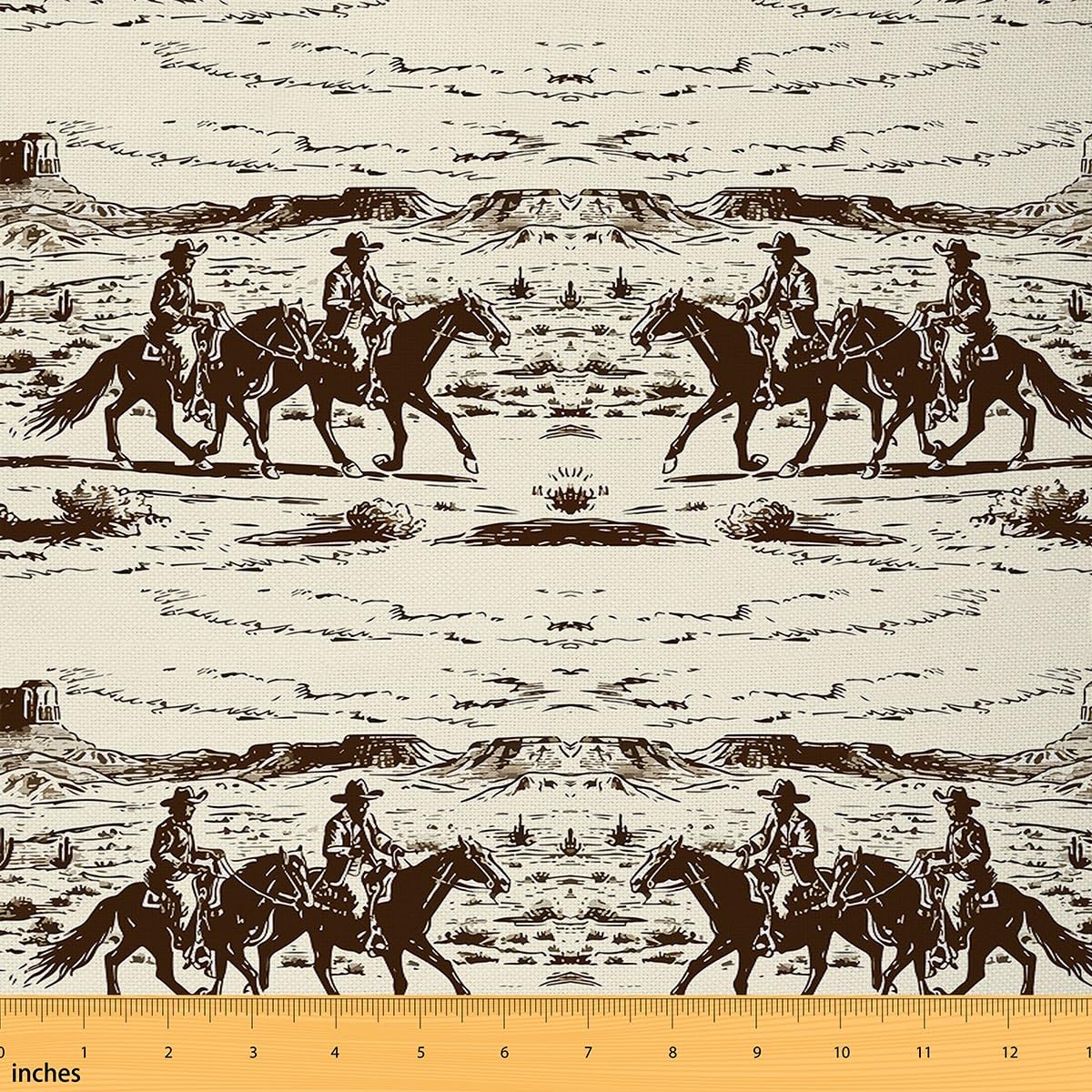 Homemissing Kinder Western Dekor Stoff Meterware 460x150cm Wild West Cowboy Polsterstoff für Stühle für Jungs Mädchen Cactus Dekorative Wasserdichter Patchwork Stoffe Braun Stoffpaket