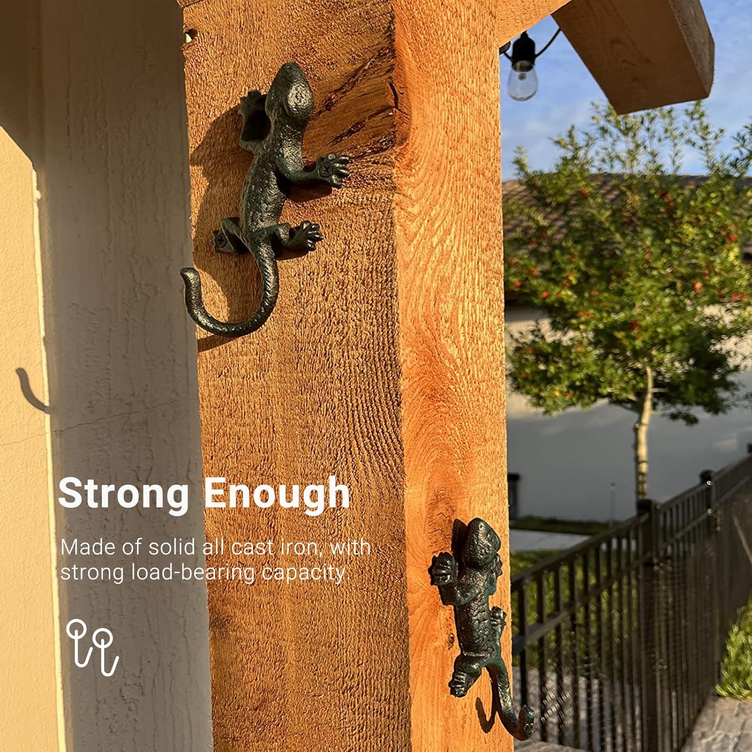Lovely Outdoor Cast Iron Pool Towel Wall Hooks, Cool Gecko Heavy-Duty Coat Hooks, Fun Lizard Pool Towel Holder for Outdoor and Indoor， Gecko Key Holder and Wall Décor. Set of 4