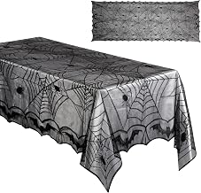Halloween Tablecloth, 96x48 Inch Spider Cobweb Fabric Halloween Tablecloth Rectangle Halloween Table Cover for Indoor Outdoor Halloween Party Decoration