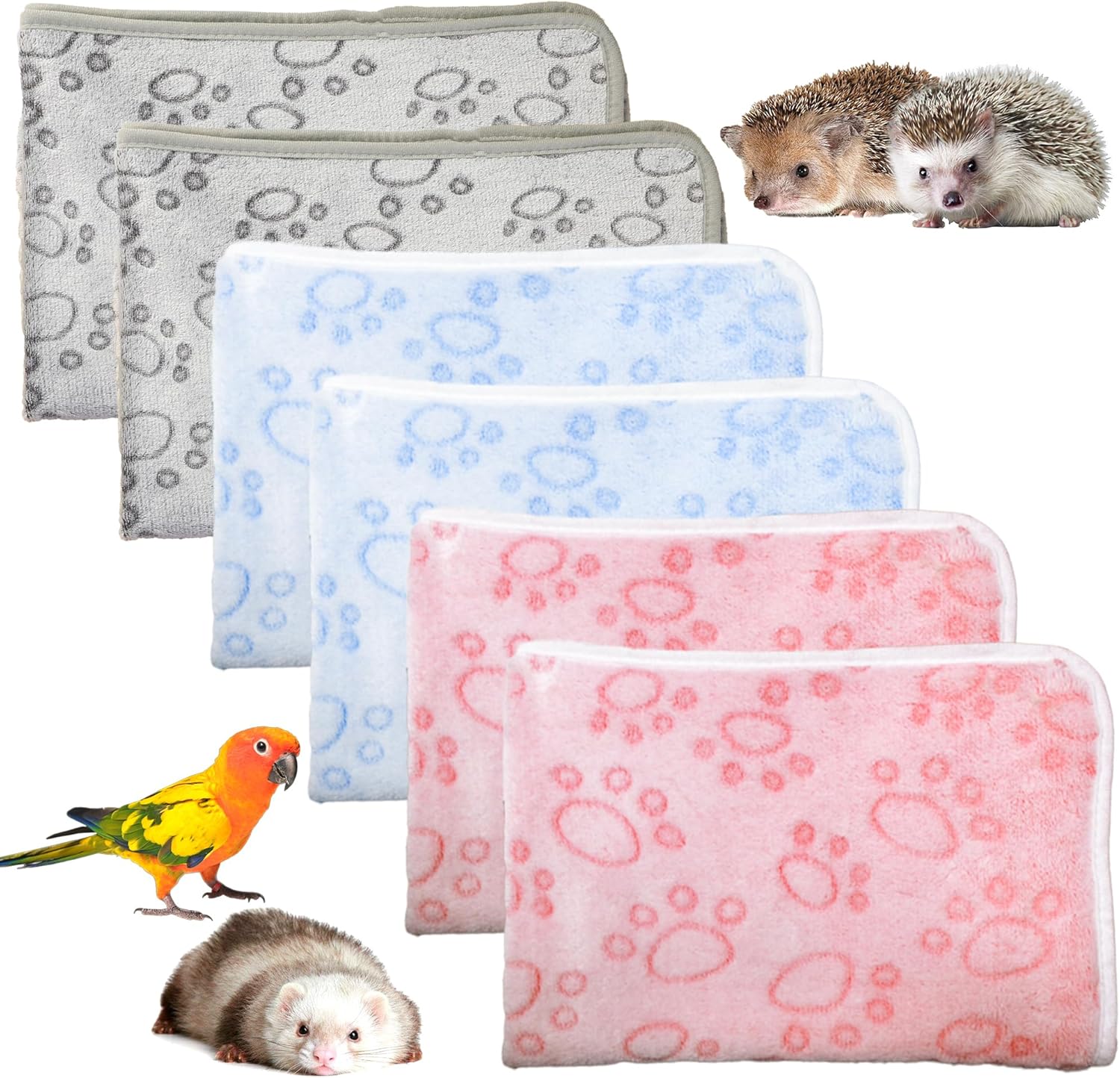 16″x24″ Guinea Pig Fleece Blankets 6 Pieces Waterproof & Washable Small Animal Cage Liners Sleep Mat Bedding Pad for Hamster Chinchilla Rabbit Hedgehog (6Pcs-Style C, 16″x24″)