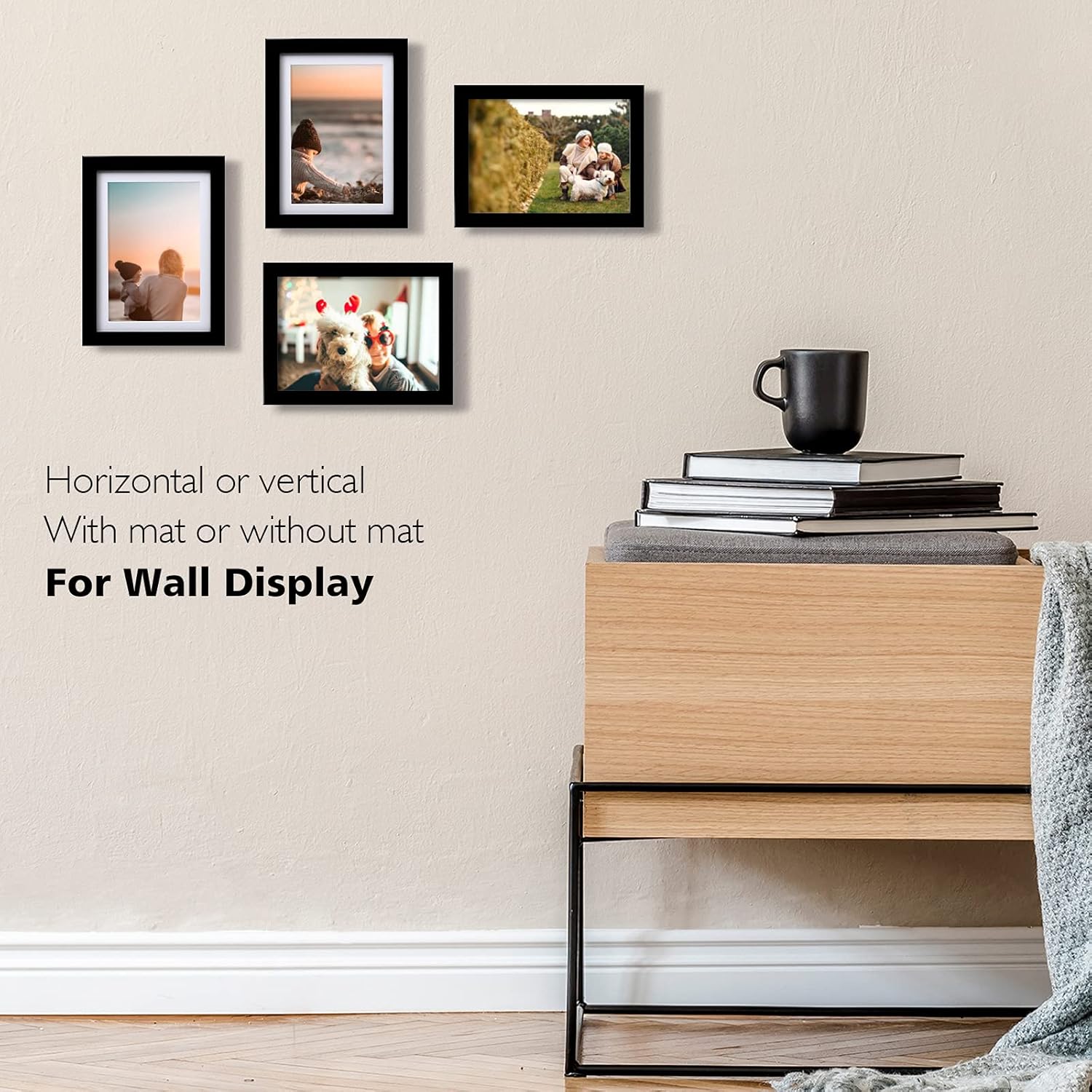 KINLINK 5x7 Picture Frame Black Set of 4, Wooden Photo Frames Matted 4x6 with Plexiglass for 4x6 with Mat or 5x7 without Mat for Table and Wall Display - Image 5