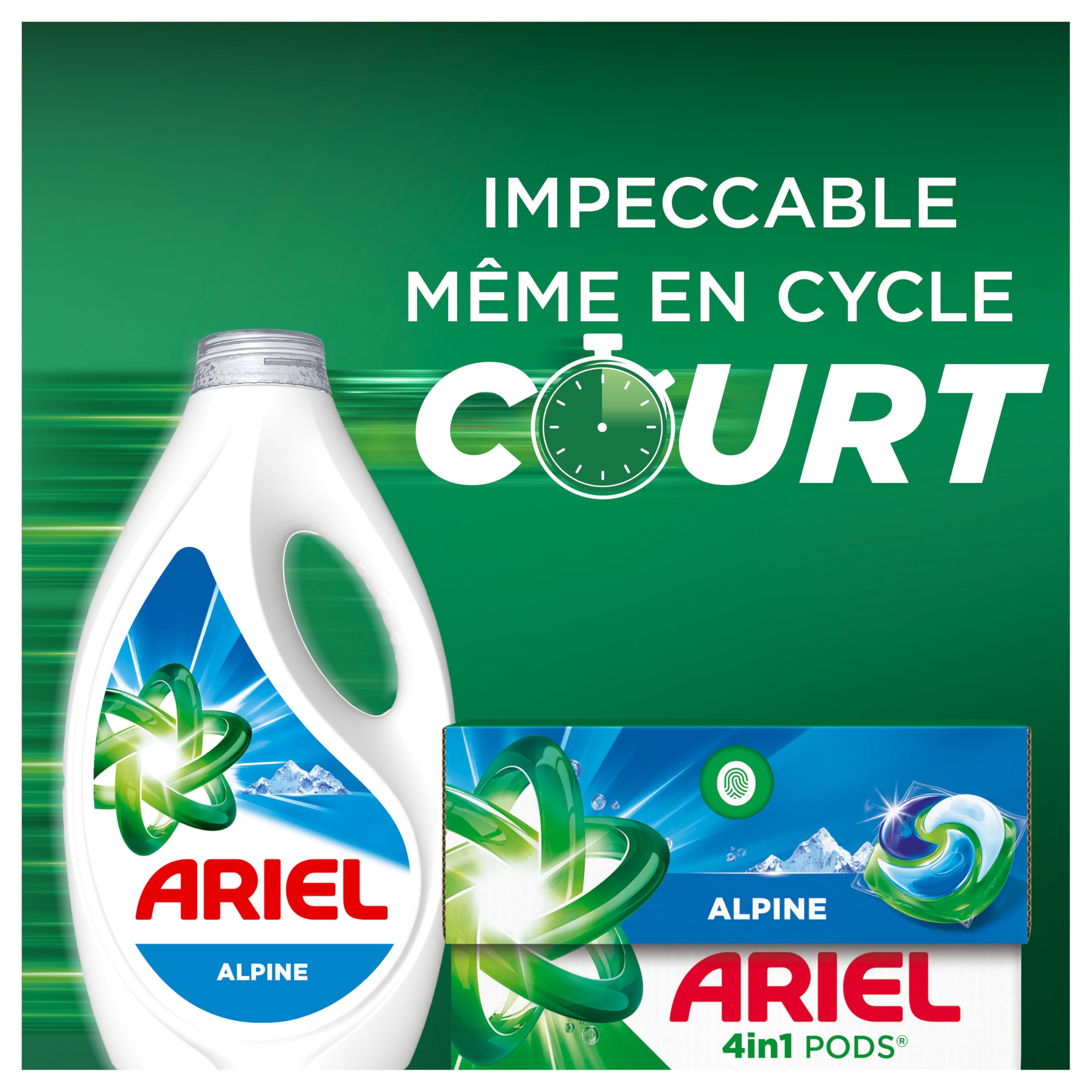 Ariel PODS 4en1, Lessive En Capsule, 50 Lavages, Alpine, Élimination Impeccable Des Tâches, Efficace Même A Froid Et En Cycle Court