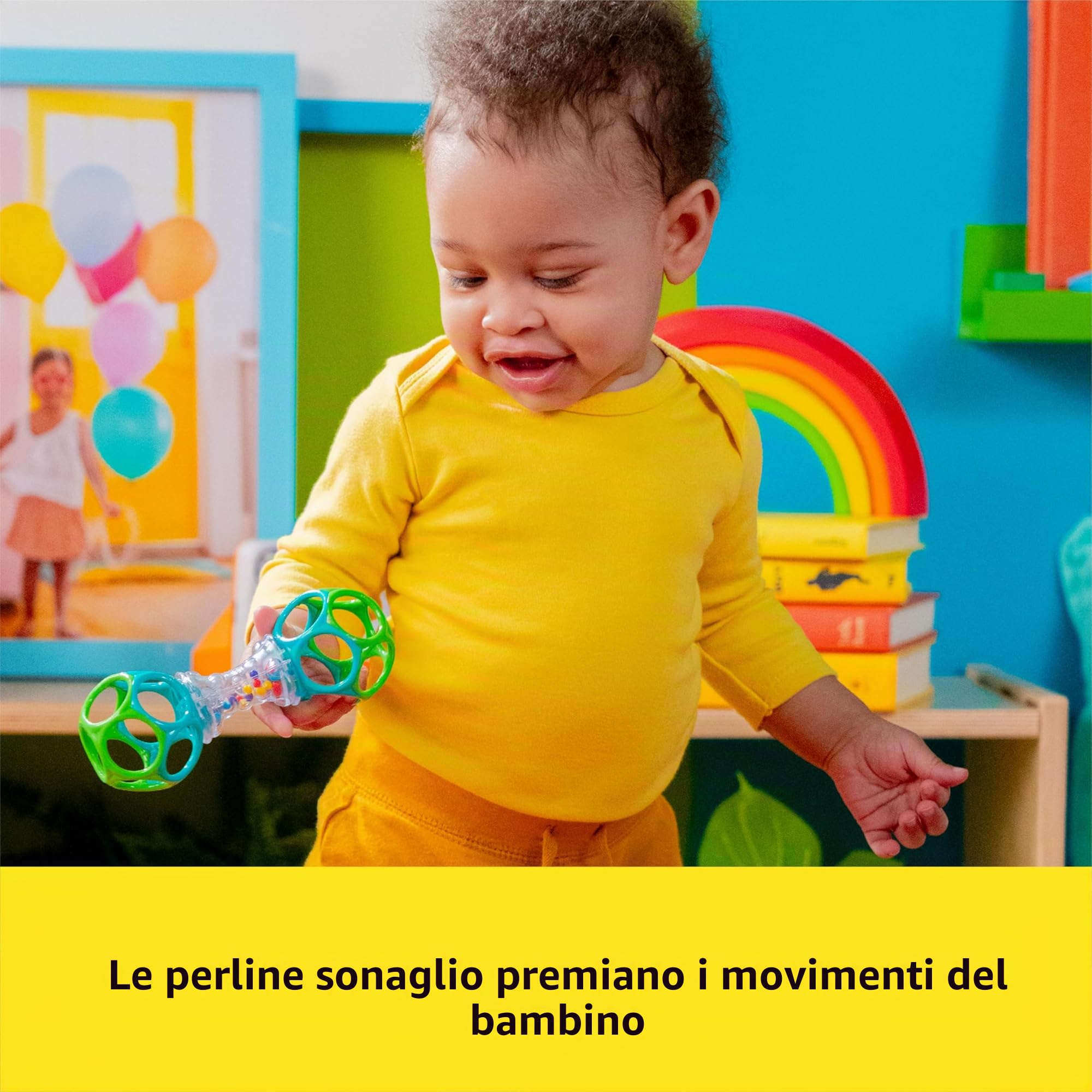 Bright Starts, Set Regalo con Giocattoli Oball Facili da afferrare - Grasp The Day, Confezione da 2 Giocattoli con Pallina e sonaglio, privi di BPA, Unisex, 0+ Mesi