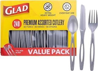 Glad Silver Disposable Cutlery Set, Heavy Duty Plastic, 240 Count