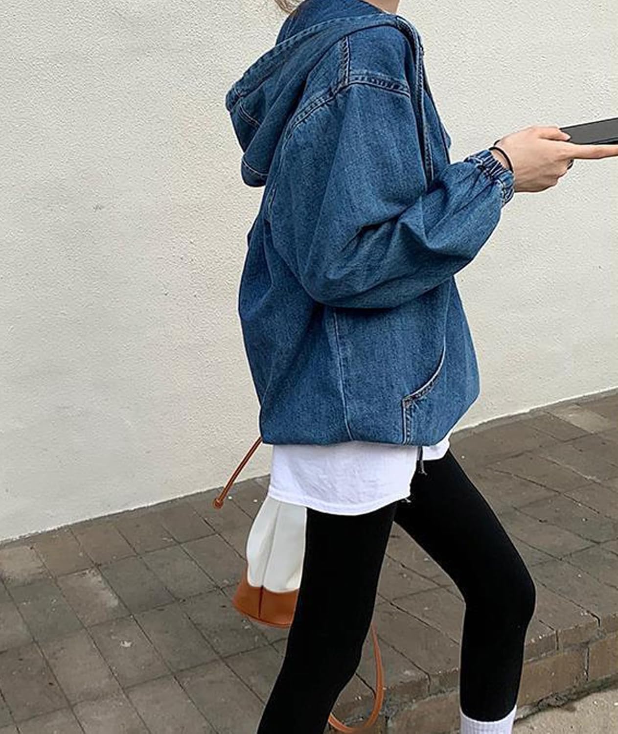 SOMTHRON Women's Denim Hoodie Pullover Jacket Jean Tops 1/2 Button Down Boyfriend Sweatshirt Top with Pocket