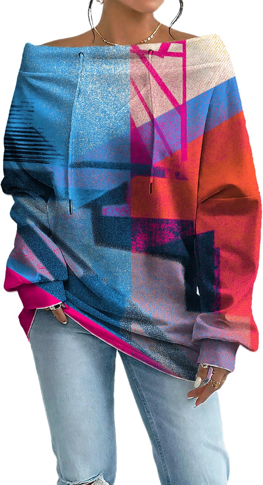 - Womens Sweatshirts Floral Print Sexy Off The Shoulder T Shirts Oversized Long Sleeve Pullover Fall Tops