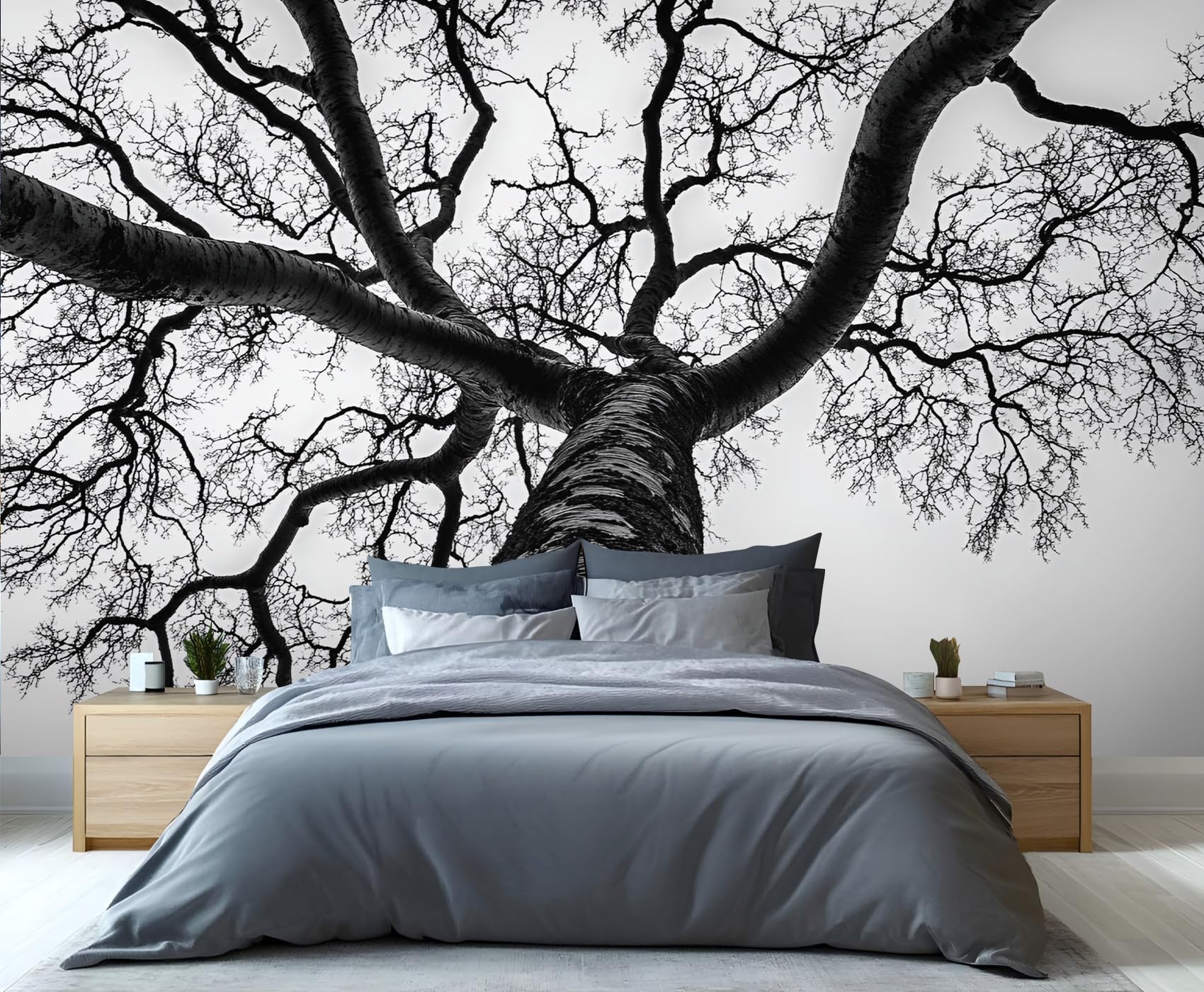 YXQAIED Big Tree Wallpaper, Dead Branches Bedroom Wall Paper, Not Self Adhesive Retro Gray Wallpaper for Living Room, Black Branches Photo 3D Wall Murals & Room Decor, 366x254cm