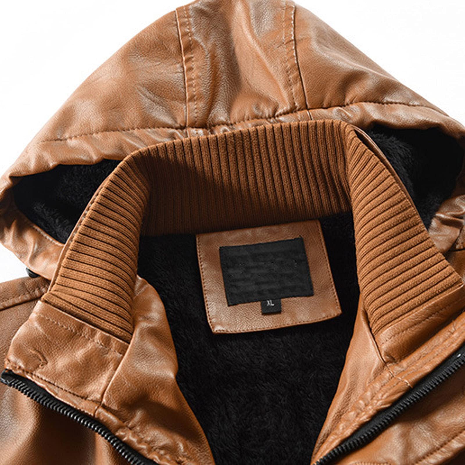 Hombres Chaqueta de Cuero,Otoño Invierno Espesar Cuero de la Chaqueta de béisbol Cuello alto Largo Abrigo de Pieles Coincidencia de colores Chaqueta Impermeable a Prueba de Viento PU Ropa de moto