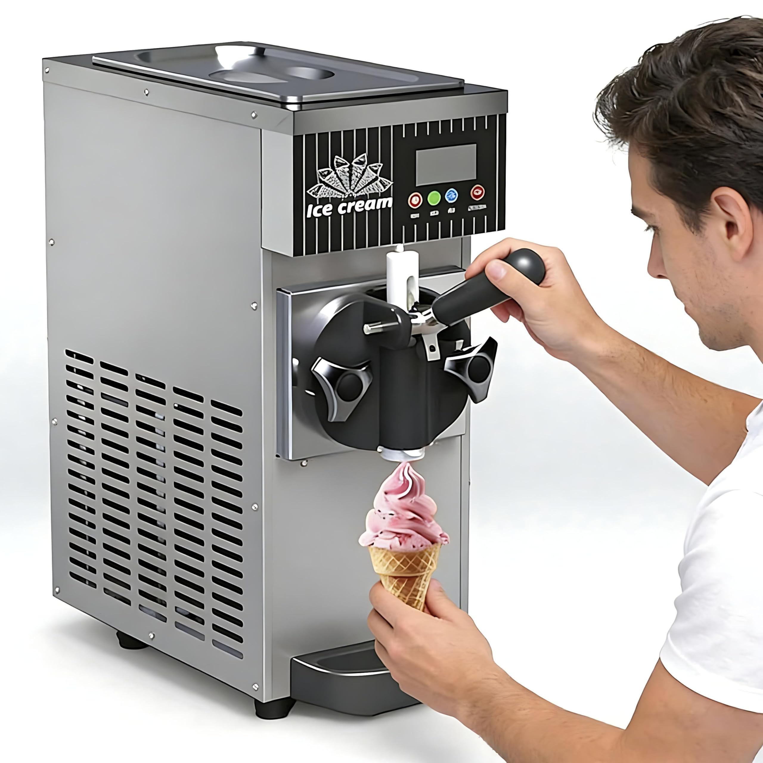 JozyJul Softserve Ice-cream Machine, 4-5KG/H Yield 750W Commercial Ice Cream Machines, Countertop Soft Serve Ice Cream Maker with 1 Flavors LCD Panel for Bars Coffee Shop Restaurant Home Metallic