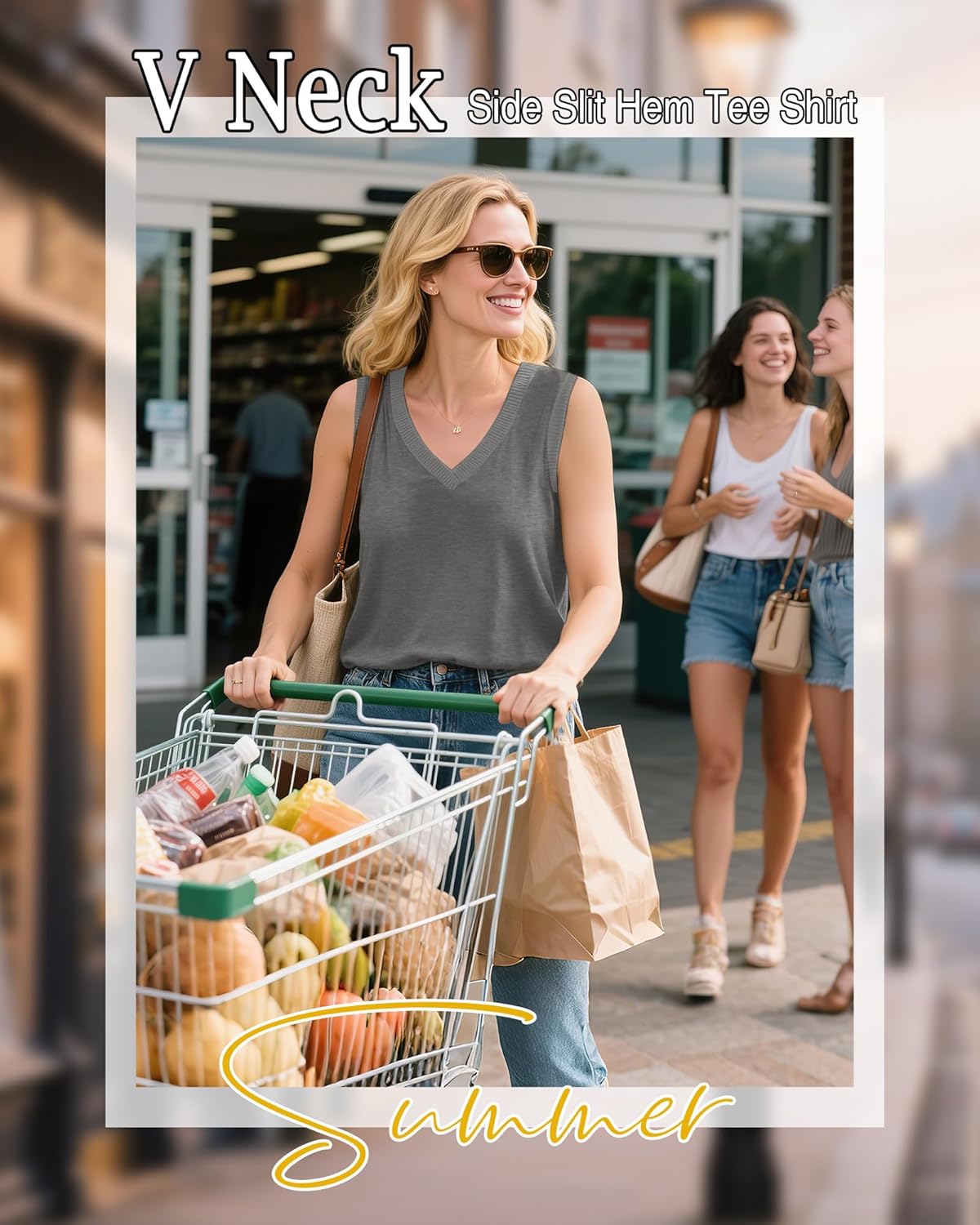 Riyiper 3 Pack Womens Tank Tops Sleeveless V Neck Casual Summer Side Slit Hem Basic Tee Shirt Loose Fit Trendy Outfits - Image 3