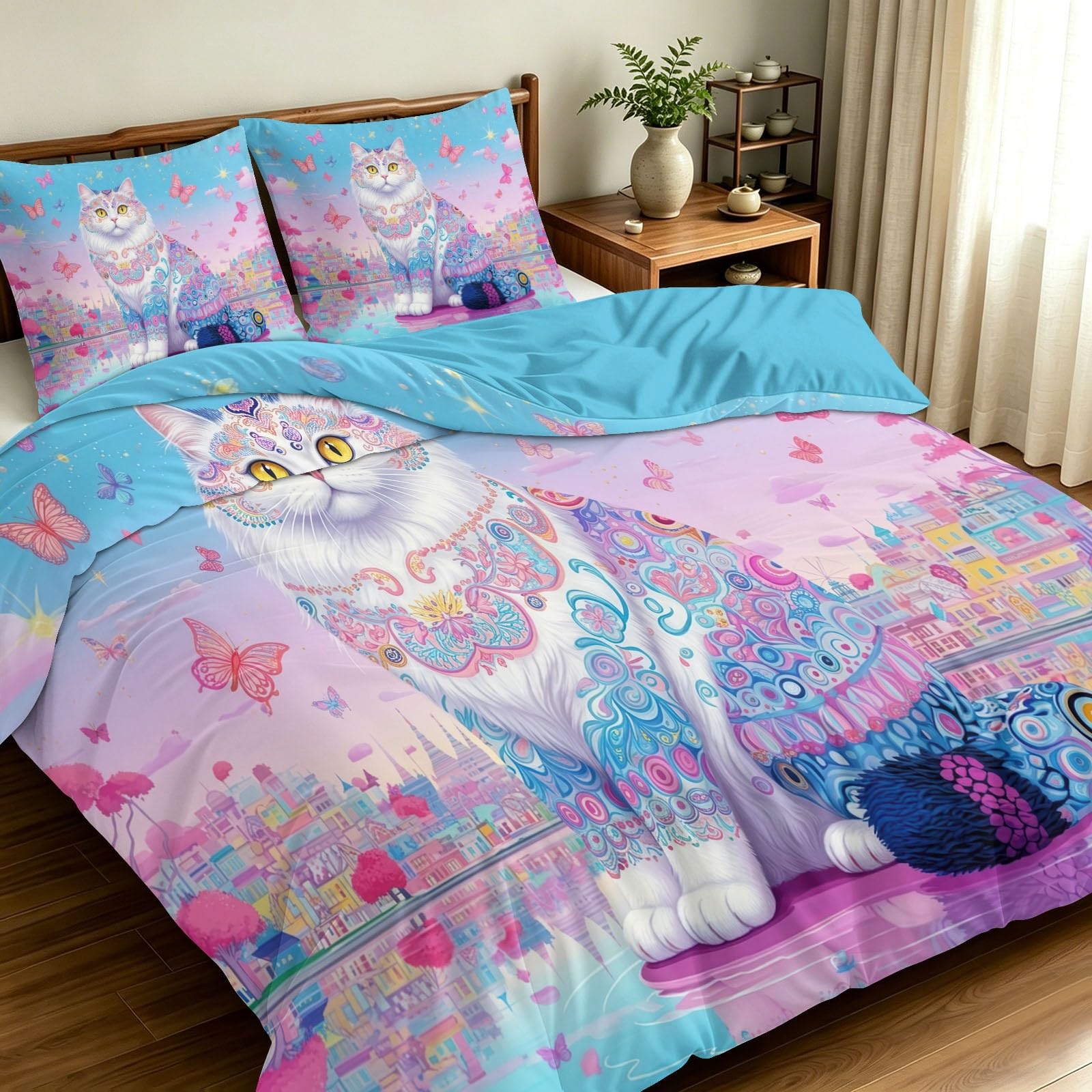 Housse de couette motif chat et animaux pour une décoration de lit originale