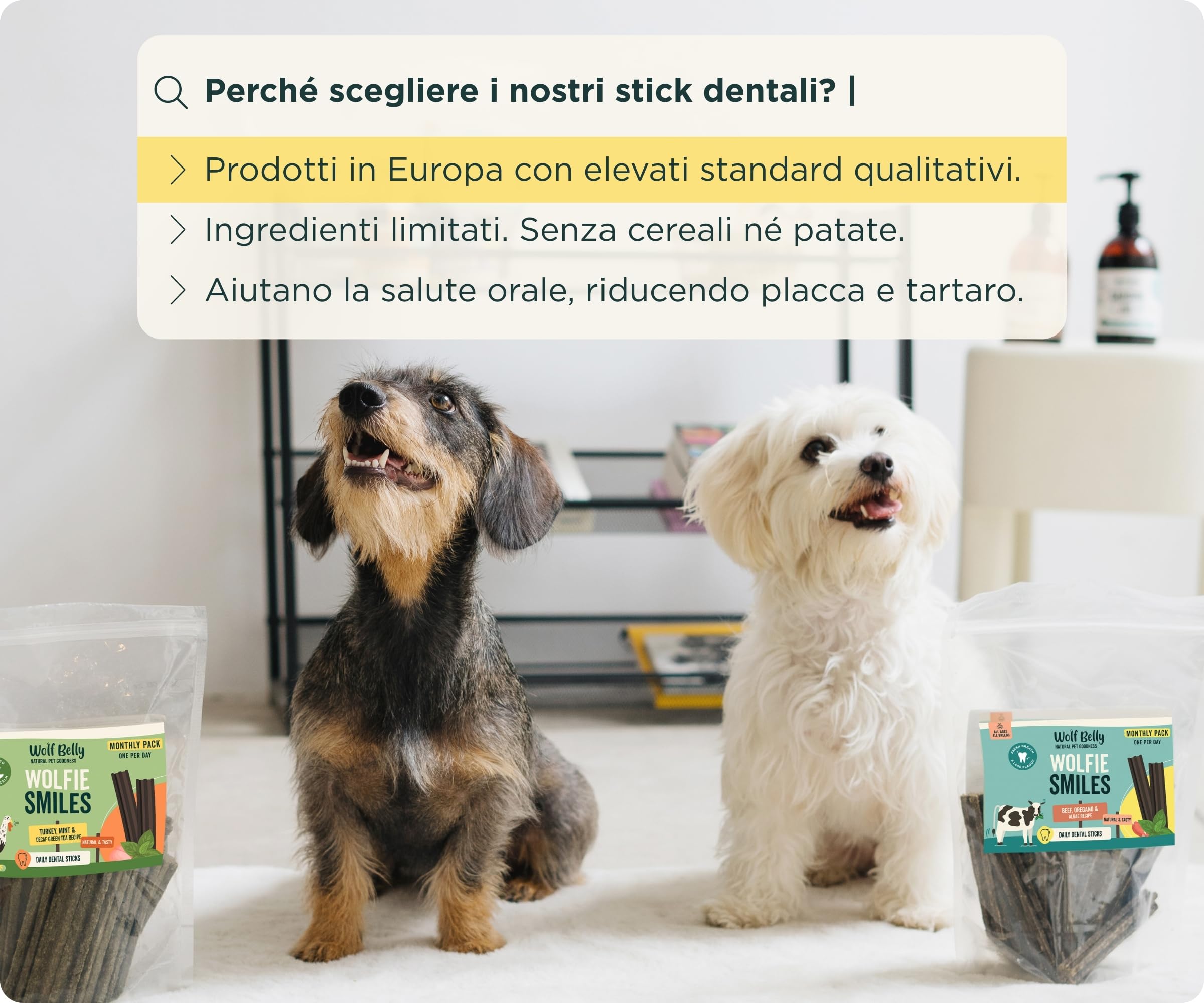 Wolf Belly - Dental Stick per Cani Naturali (28 pz) 89% Manzo Senza Cereali | Igiene Dentale & Alito Fresco | Ascophyllum Nodosum | Delizioso Sapore di Carne | Ricco di Proteine - Prodotto in Europa
