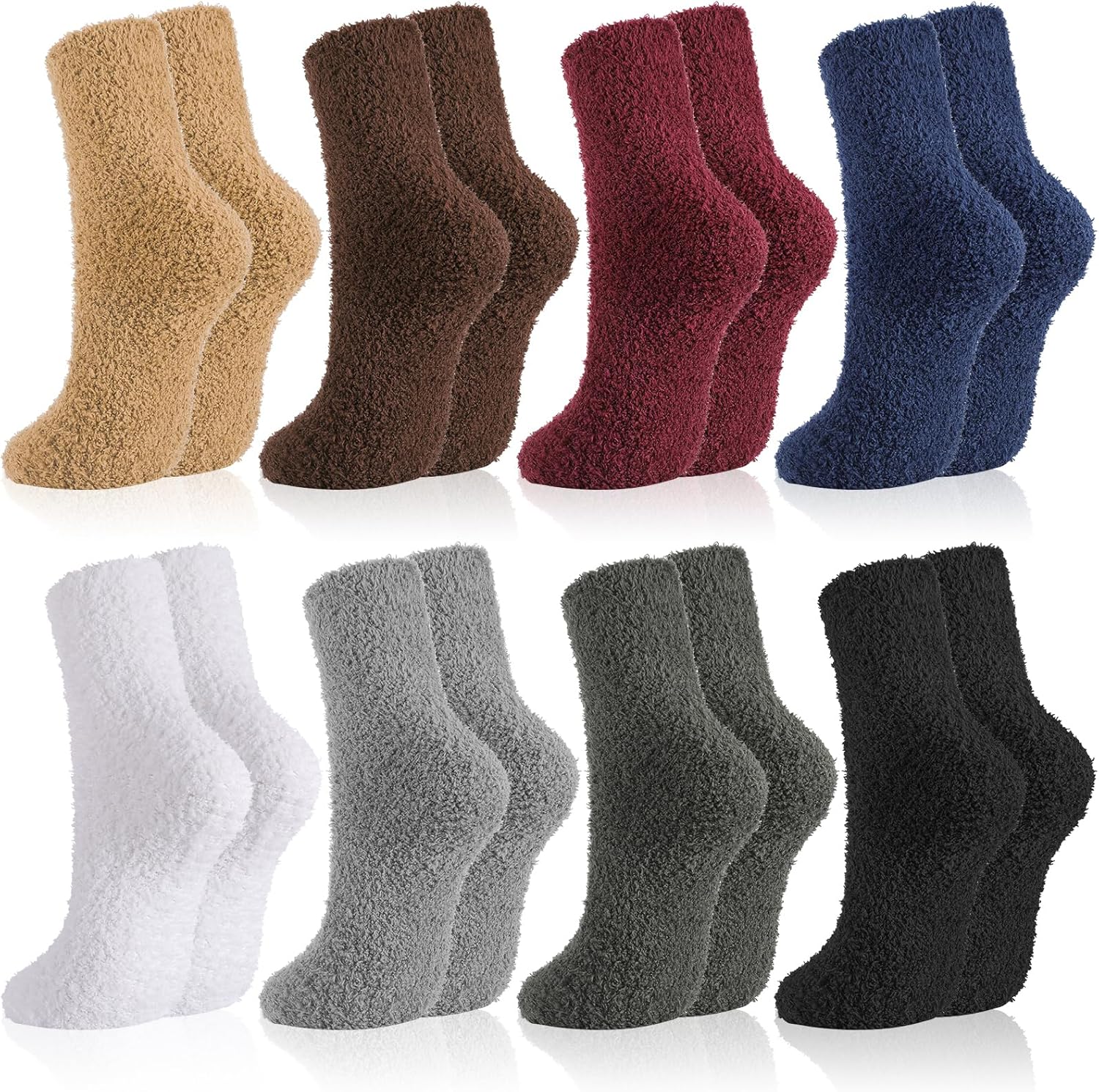 Jspupifip Fluffy Socks for Women 8 Pairs Soft Home Slipper Winter Fluffy Sleeping Christmas Socks White, Khaki, Black, Coffee, Light Gray, Dark Gray, Red, Blue - Image 9