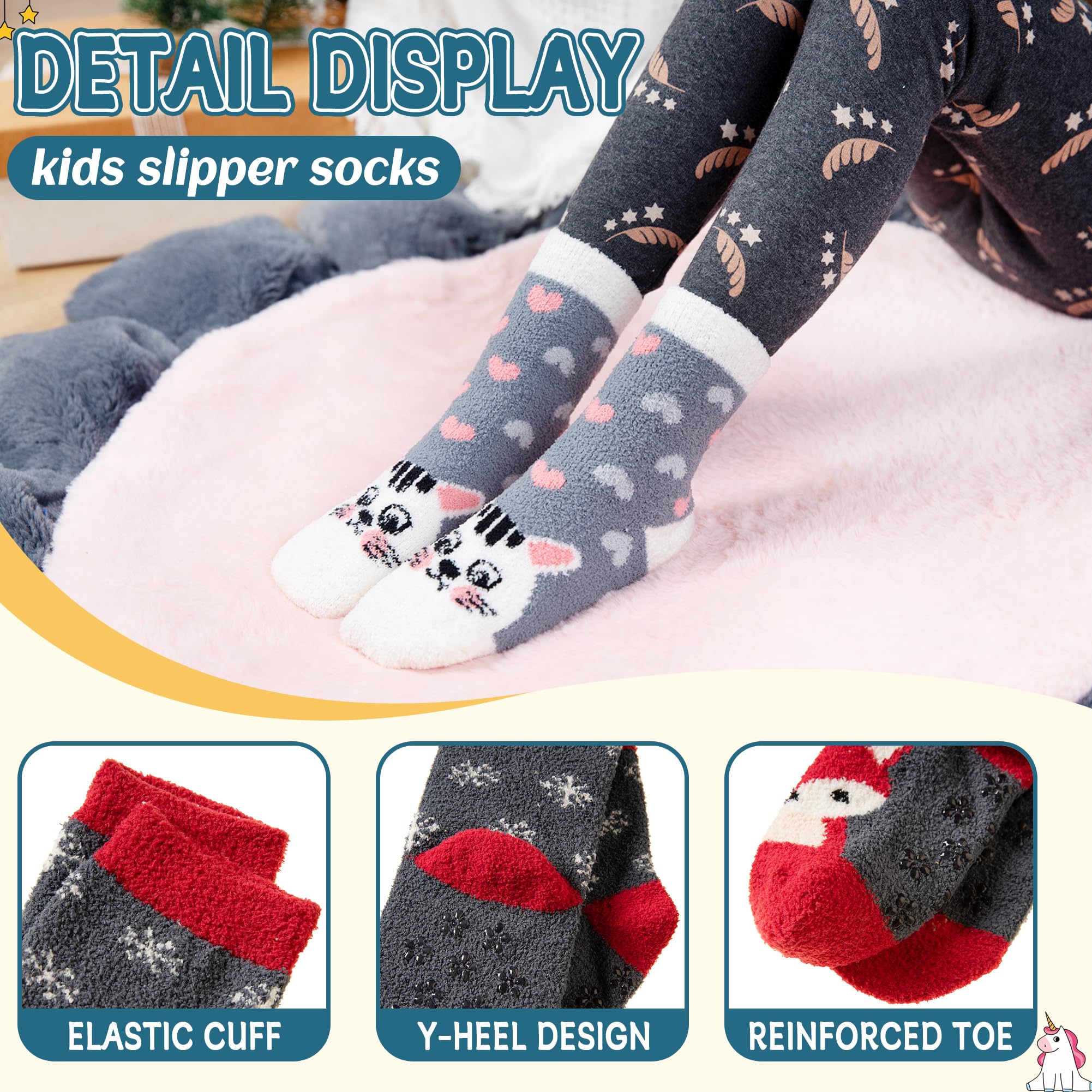 Eyean Calcetines peludos para niños, antideslizantes, suaves, esponjosos, cálidos, acogedores, para cabaña, 6 pares