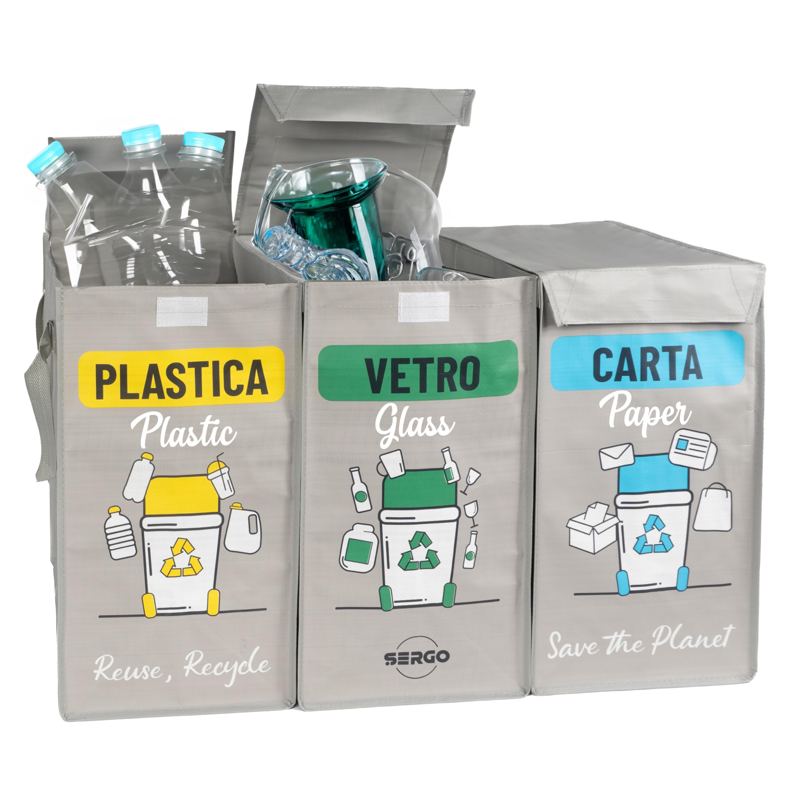 TP HOME Set 3 Bidoni Raccolta Differenziata - Per Carta, Plastica E Vetro - Foto 2