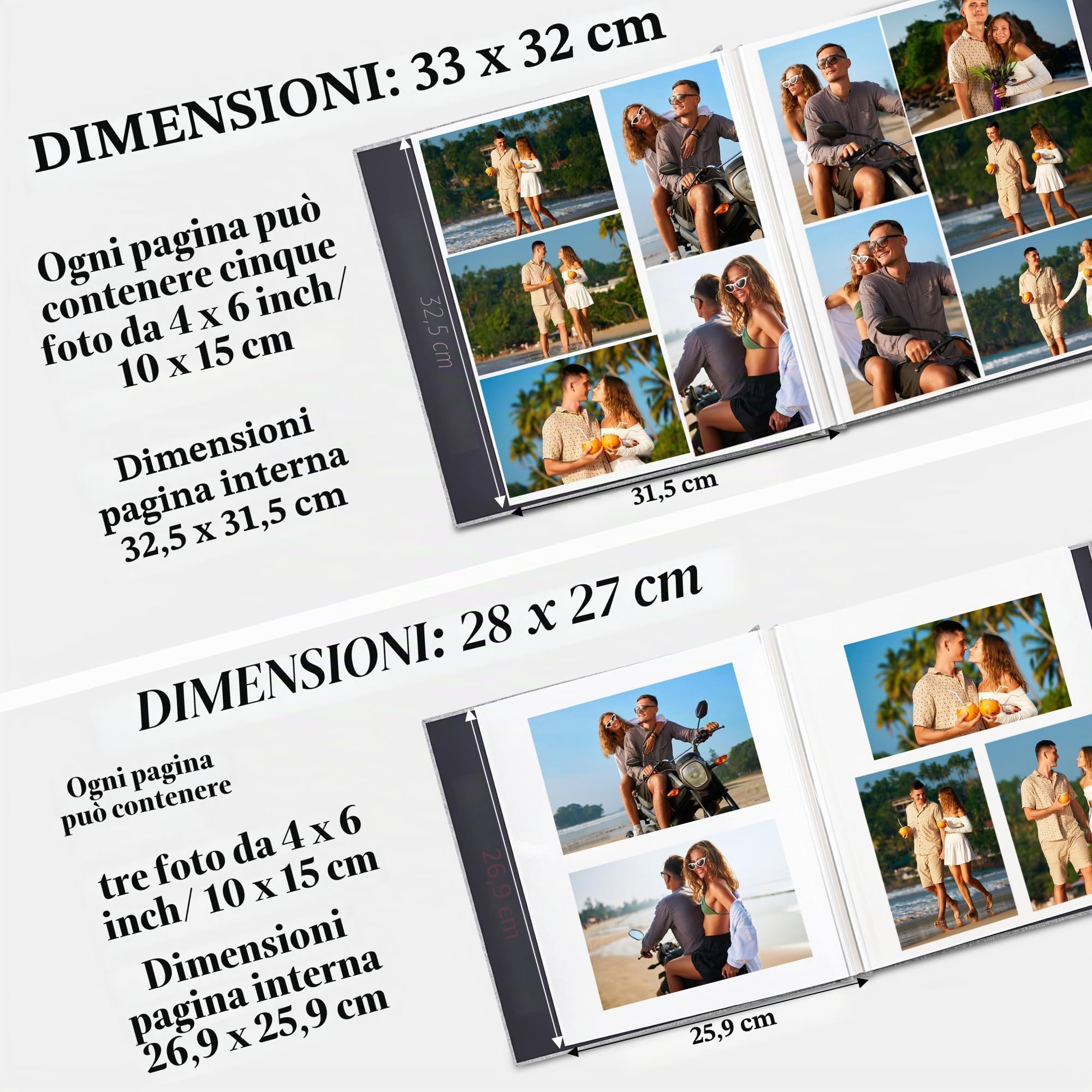 Album Fotografico Autoadesivo 28x27 cm, Scrapbook Fai da Te con 40 Pagine Bianche, Copertina in Lino, Album Foto per 10x15 13x18 20x25 cm, Regalo Famiglia Matrimonio Viaggi Erba Verde