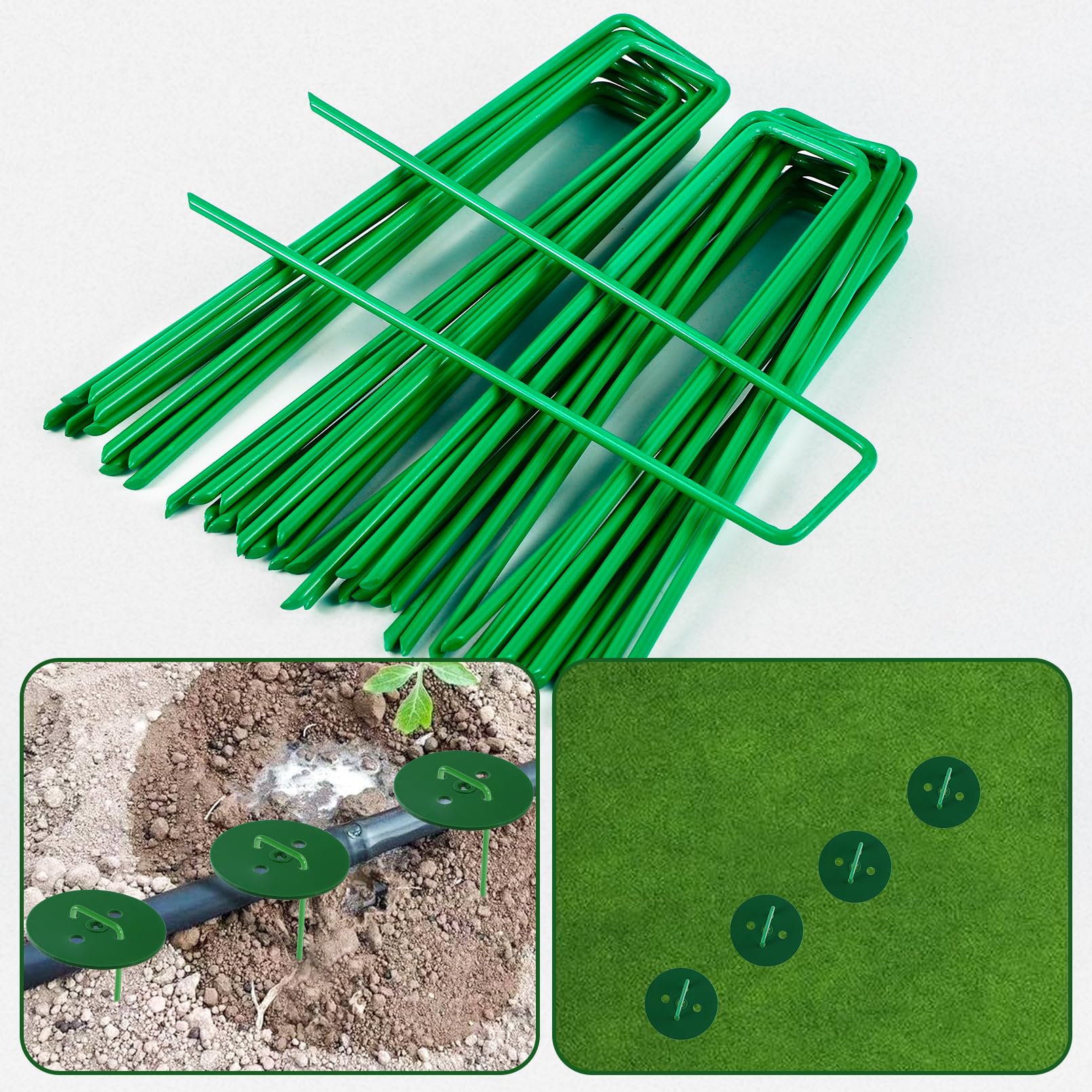 Lot de 100 agrafes paysagères + 100 joints, piquets de jardin galvanisés en forme de U pour aménagement paysager, piquets pour toile de protection contre les mauvaises herbes, couverture de