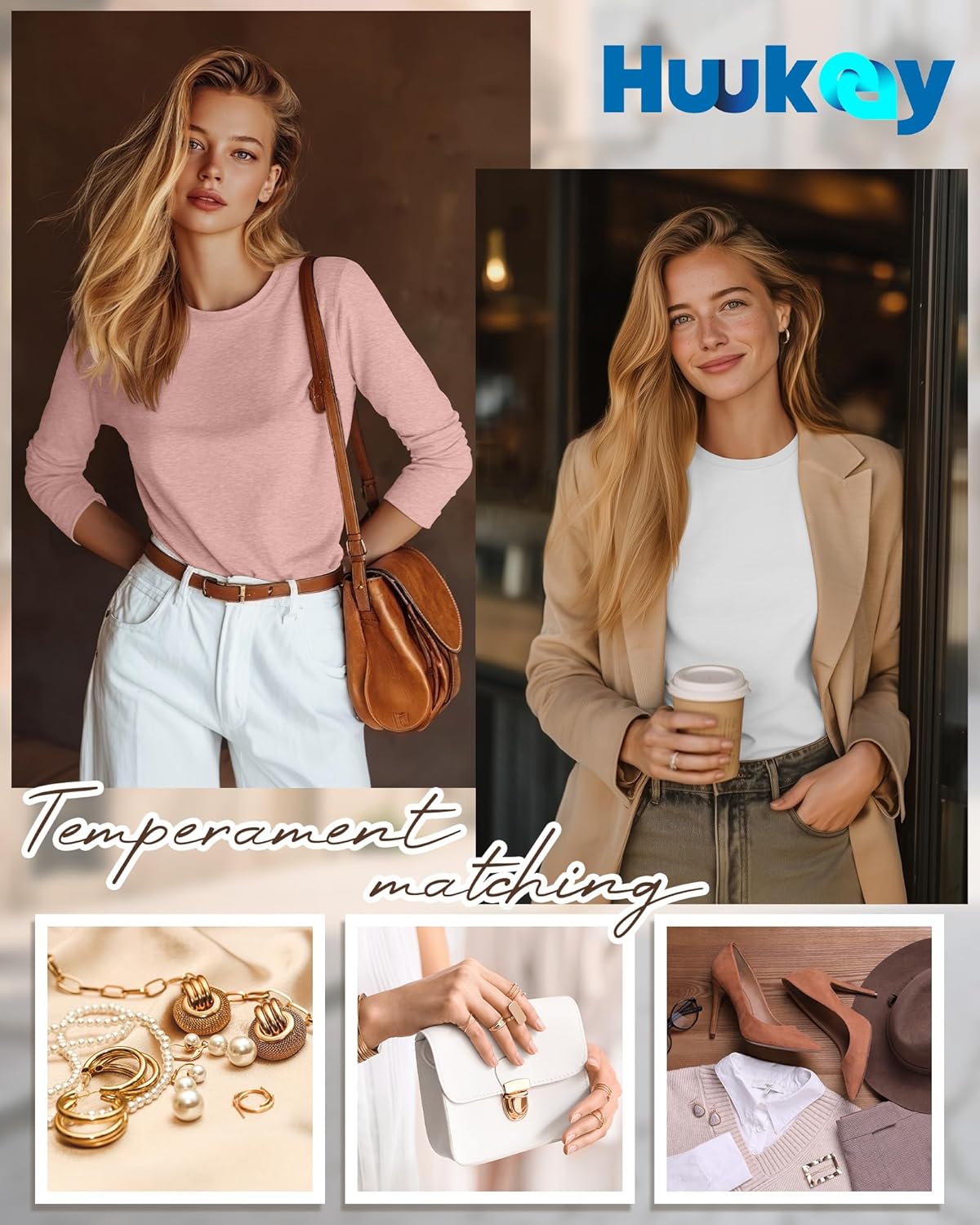 Huukeay 5 Pack Women's Crew Neck Long Sleeve Shirts, Cotton Blend Casual Clothes Workout Basic Layering Tee Tops Multipack - Image 5