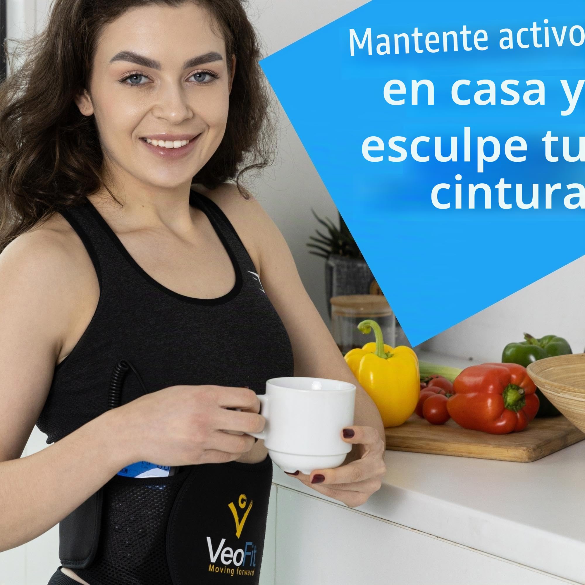 VEOFIT - Cinturón abdominal electroestimulador muscular abdominal para hombre y mujer, 10 programas de 99 intensidades, inalámbricos, sin geles, talla máxima: 140 cm