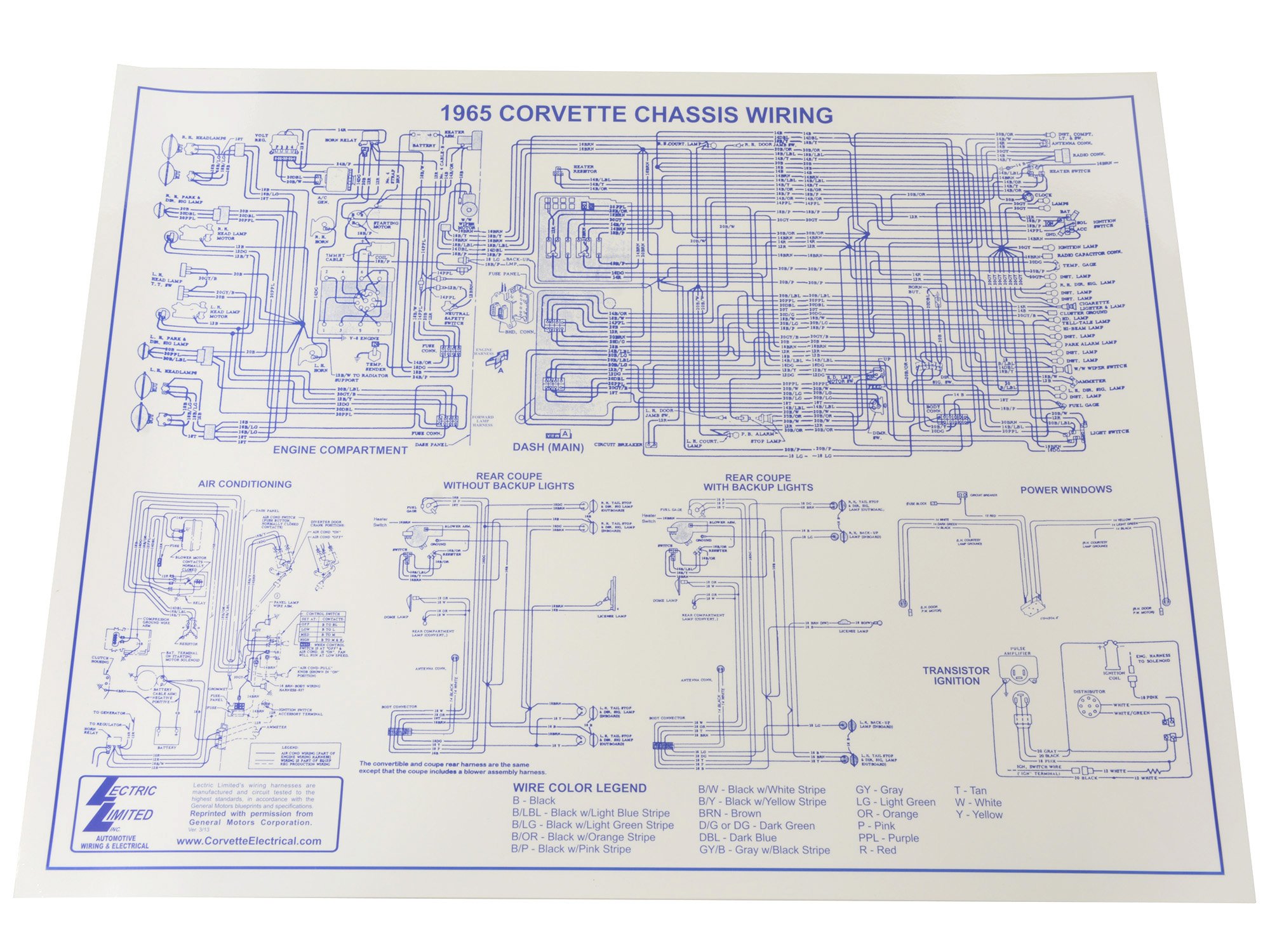 1965 Corvette Wiring Diagram 17x22 Automotive