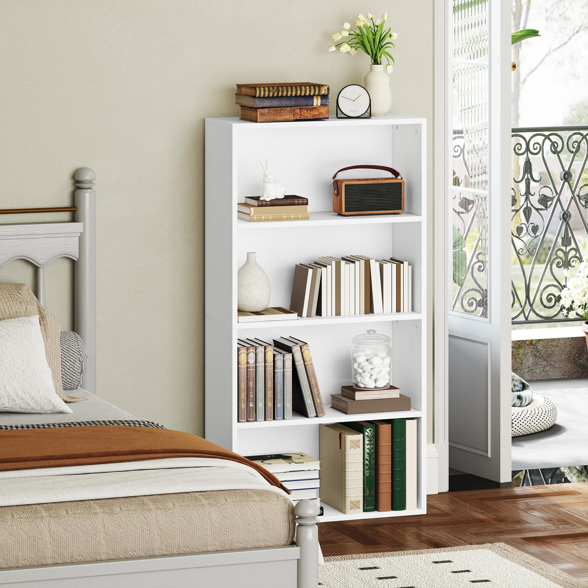 HOMCOM Librería de 4 Niveles Estantería de Libros con 2 Estantes Ajustables para Sala de Estar Oficina Dormitorio 60x24x115,5 cm Blanco