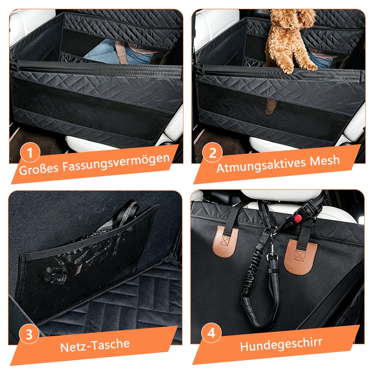 Asiento trasero para perros medianos y grandes, asiento de seguridad con correa de fijación