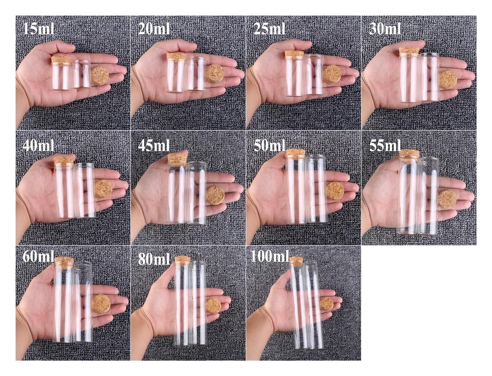 Provette in Vetro Trasparente, Confezione da 12 provette in Vetro con Tappo in Sughero 15-60 ml for lavori Fai Te(100ml)