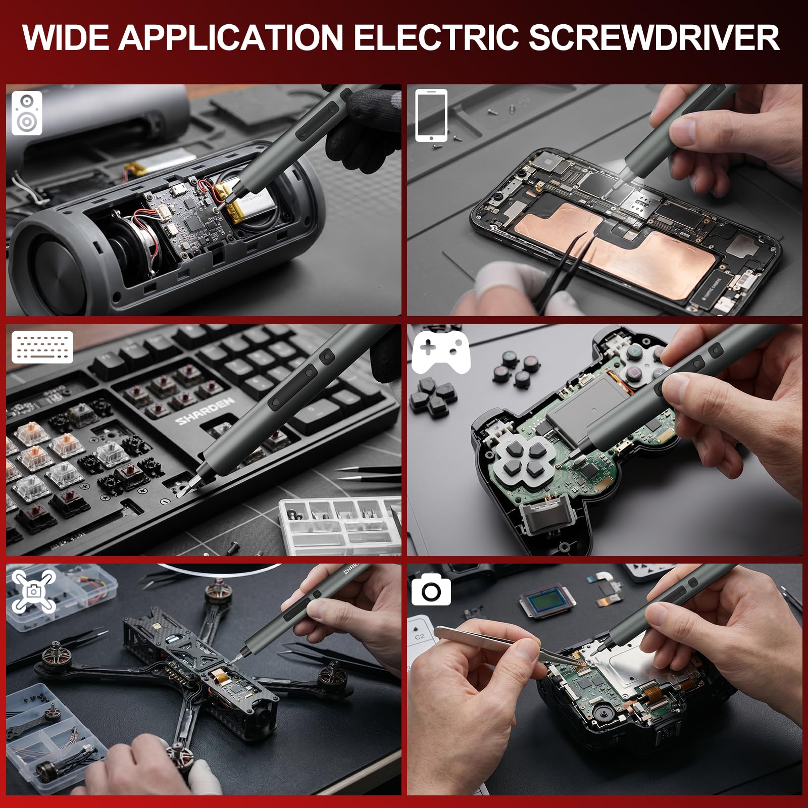 SHARDEN Mini set di cacciaviti elettrici 75 in 1, 71 punte di precisione S2, 3 luci LED, memoria magnetica, cavo di ricarica USB, mini cacciavite elettrico kit di riparazione per PC, elettronica