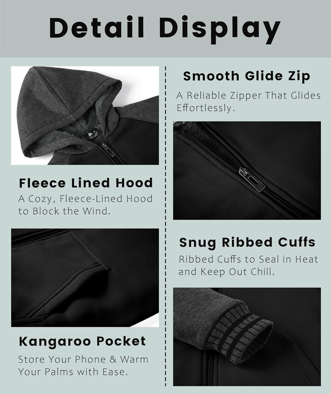 ZITY Boys Hoodie Kids Fleece Sherpa Lined Jacket Youth Zip Up Heavyweight Hooded Sweatshirt Teen Winter Warm Coat - Image 6