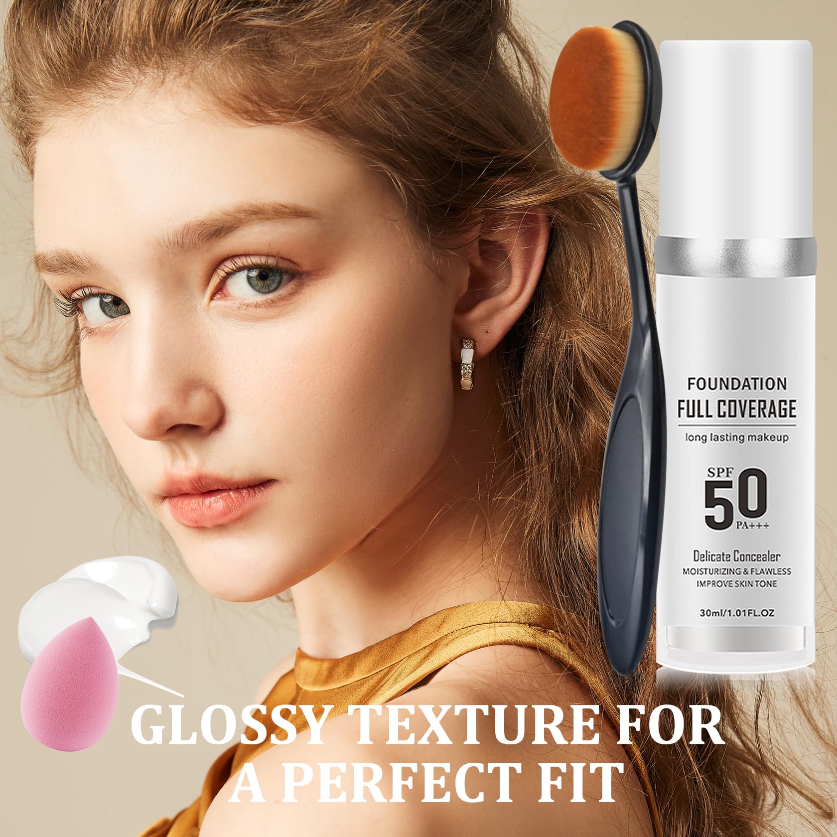 Juego de 2 bases de maquillaje que cambian de color, base de maquillaje líquido de cobertura completa con brocha, base de control de aceite hidratante que cambia de color, corrector mate impermeable 7