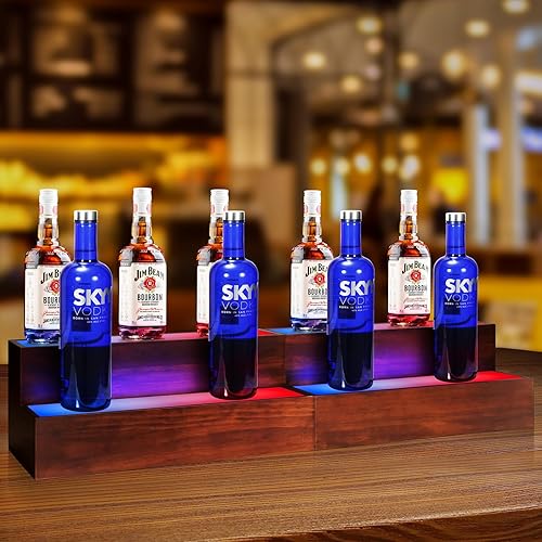 Miniatura 2 de B4Life Paquete de 2 estantes iluminados de 16 pulgadas para botellas de licor, estantes de barra LED de 2 niveles, estante de barra de licor para