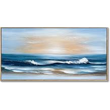 Eonzeun 20x40 Framed Hand Painted Canvas Ocean Seascape Oil Painting