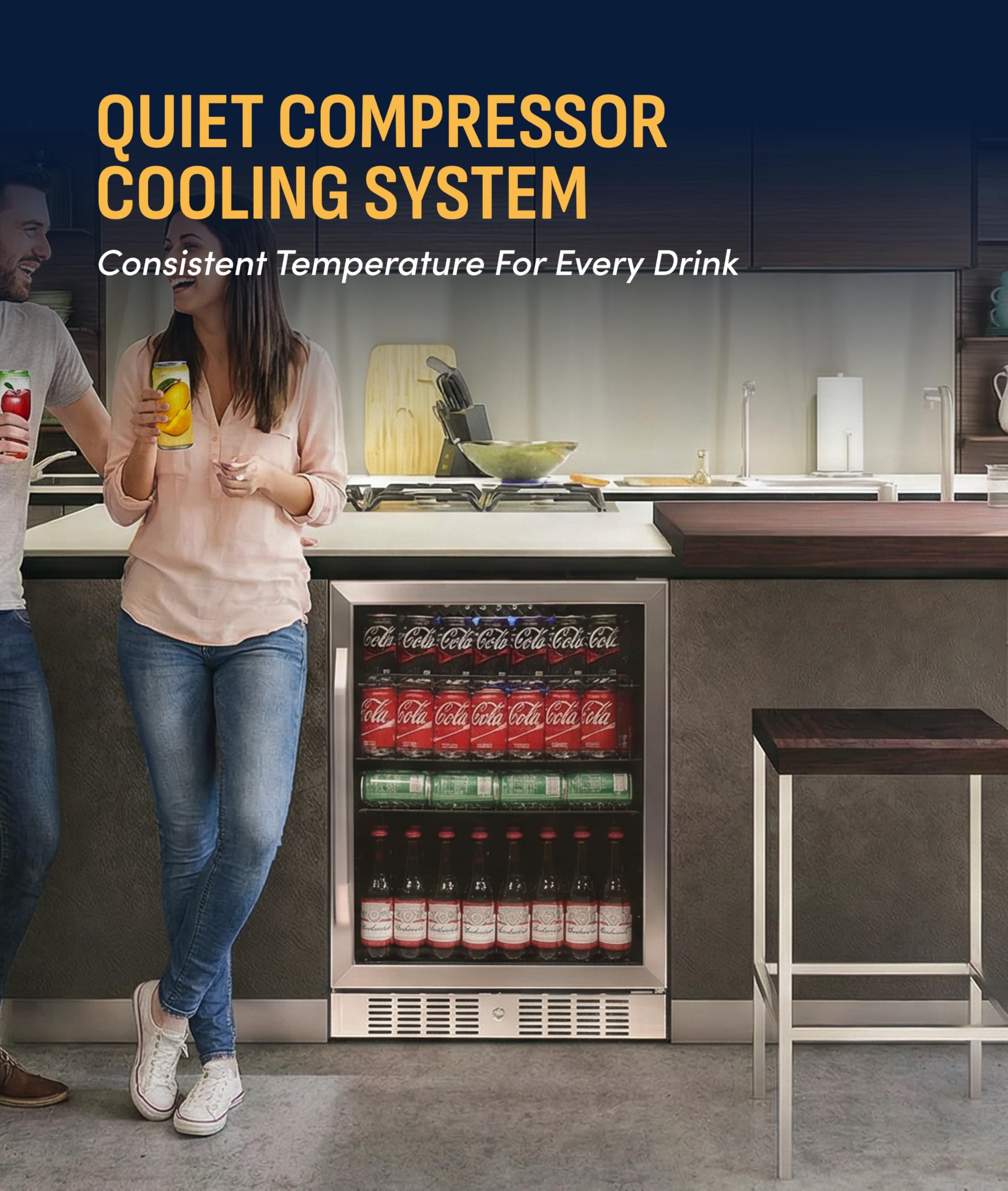 NewAir Beverage Refrigerator With Glass Door | 177 Can Mini Fridge For Bedroom, Dorm, Office, Or Gaming Setup | Soda, Beer, And Wine Cooler | Stainless Steel on Fridge.com - View 6