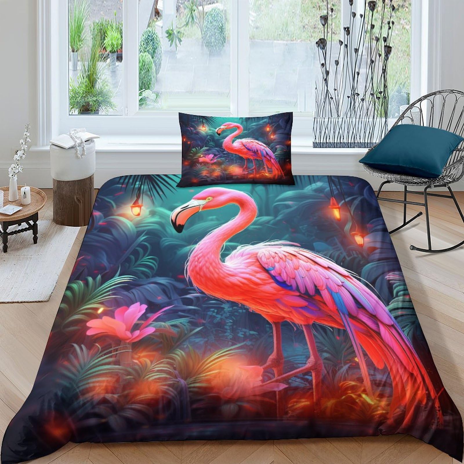 BARDYS Red Flamingo 3D Printed Anime Duvet Cover Comforter Covers for Boys Girls Quilt Cover with Zipper Closure Soft Microfiber with Pillow Cases Bedding Set 3 Pieces Single（135x200cm）