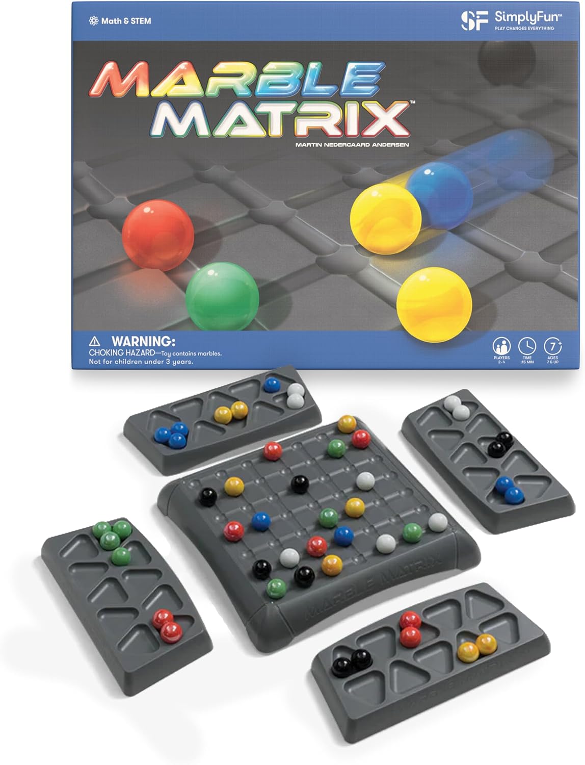 SimplyFun Marble Matrix – Educational Game to Practice Spatial Reasoning and Fine Motor Skills – Engaging Strategy Game for Kids Ages 7 & Up – 2 to 4 Players