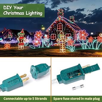 Minetom C9 Light Strand, 100 FT Christmas Stringer with 100 Sockets for Outdoor String Light, Connectable, Intermediate Base (C9/E17) - 12 Spacing, Green Wire, Note (Only Use for C9 LED Bulb)