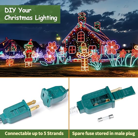 Minetom C9 Light Strand, 100 FT Christmas Stringer with 100 Sockets for Outdoor String Light, Connectable, Intermediate Base (C9/E17) - 12 Spacing, Green Wire, Note (Only Use for C9 LED Bulb)