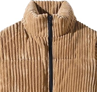 Mens Bubble Puffer Corduroy Jacket Vintage Stand Collar Zipper Plush Coat Fall Ribbed Tops Down Outerwear (Coffee,XX-Large)