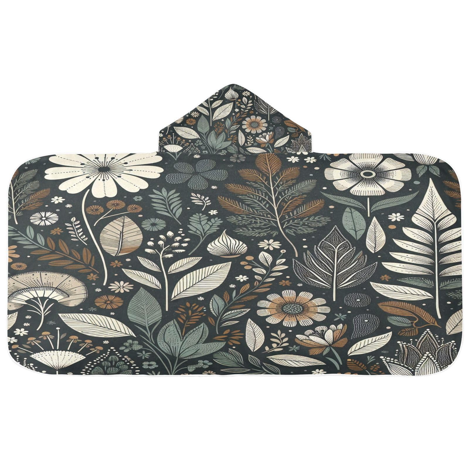 Kigai Boho Flowers Hooded Beach Towel for Kids Soft Absorbent Quick Dry Bath Towel with Hood Lightweight Toddler Shower Pool Bath Wrap for Boys Girls